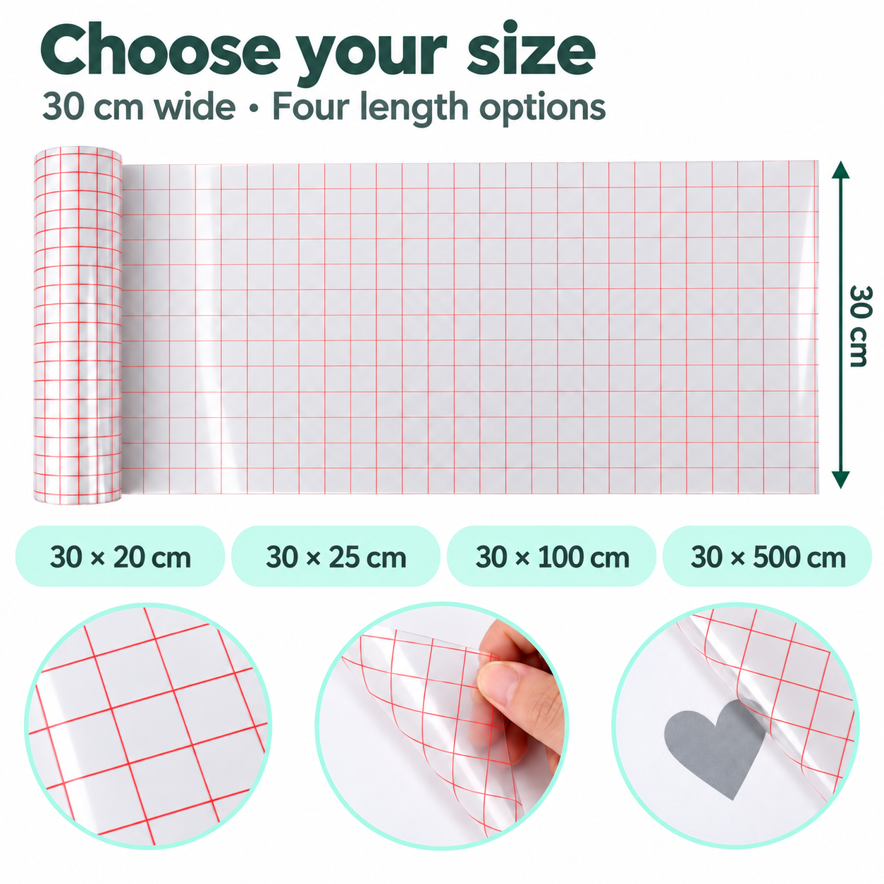 Clear Red Grid Vinyl Transfer Tape – 30 cm Wide — photo 2
