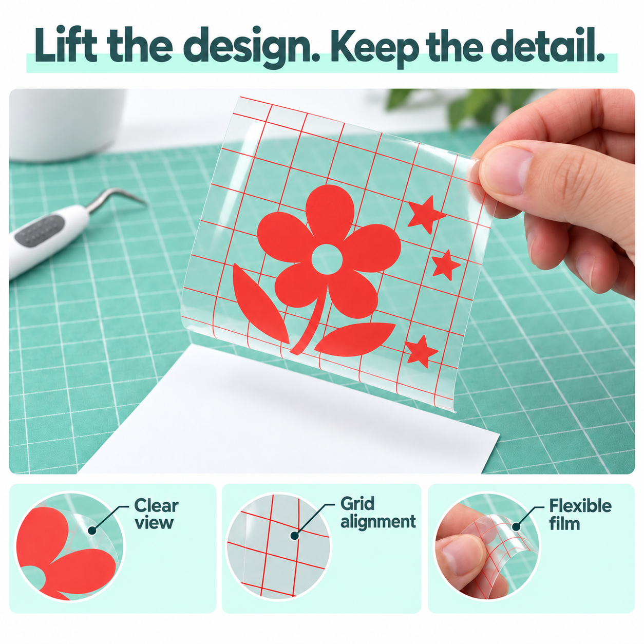 Clear Red Grid Vinyl Transfer Tape – 30 cm Wide — photo 3