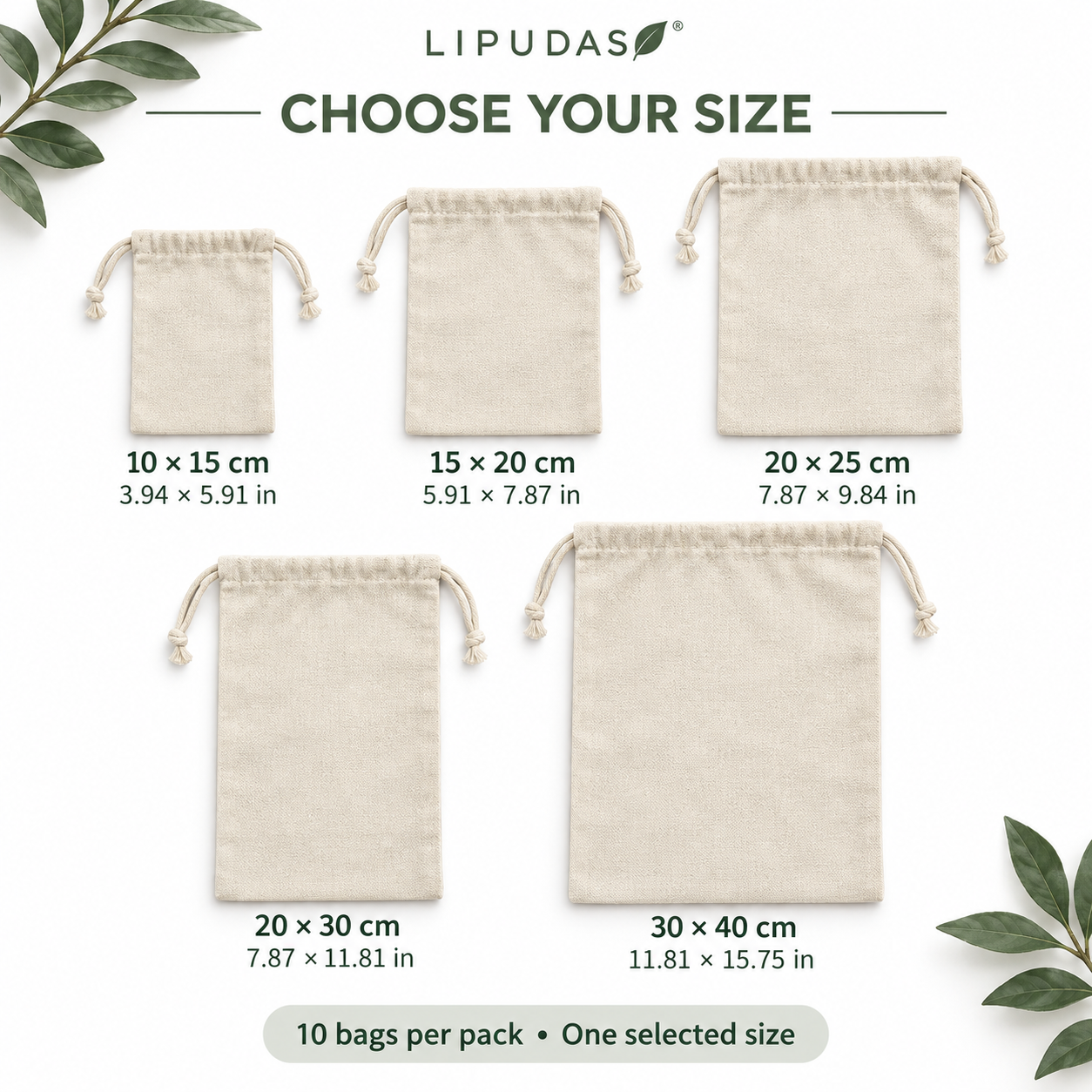 Blank Canvas Drawstring Bags – Natural, 10 Pack — photo 2