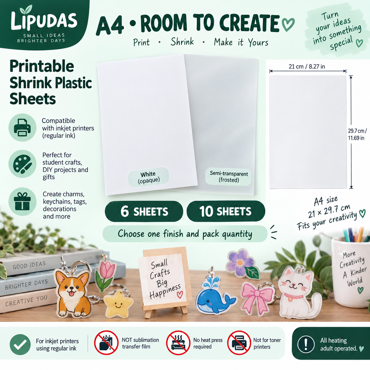 Inkjet Printable Shrink Plastic Sheets – A4, White / Semi-transparent, 6 or 10 Sheets — photo 3