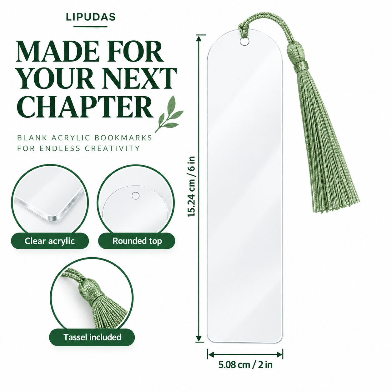 Clear Acrylic Bookmark Blanks with Tassels – 6 × 2 in / 15.24 × 5.08 cm, 1 / 30 / 50 Pieces — photo 2