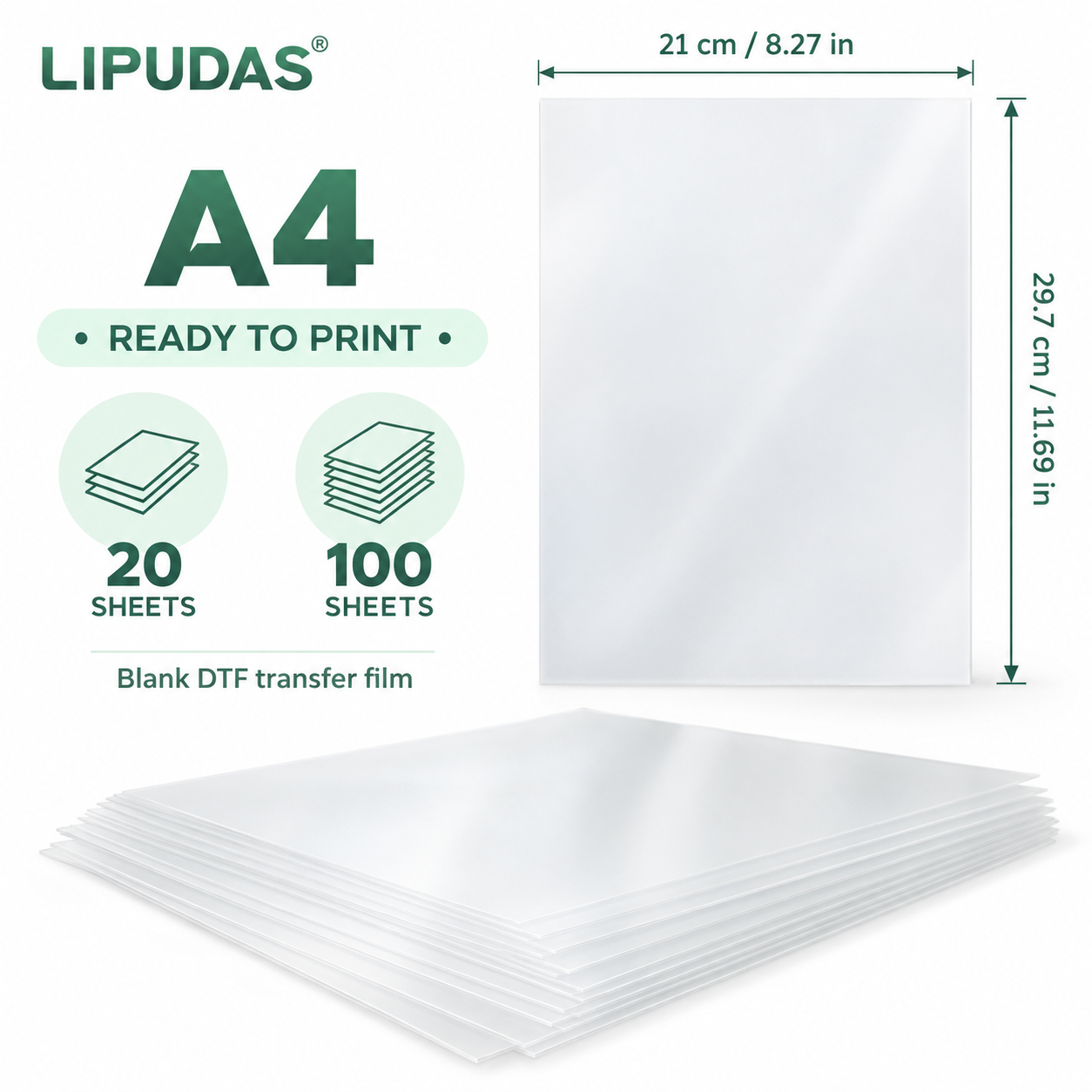 DTF Transfer Film Sheets – A4, Hot & Cold Peel, 20 / 100 Sheets — photo 2