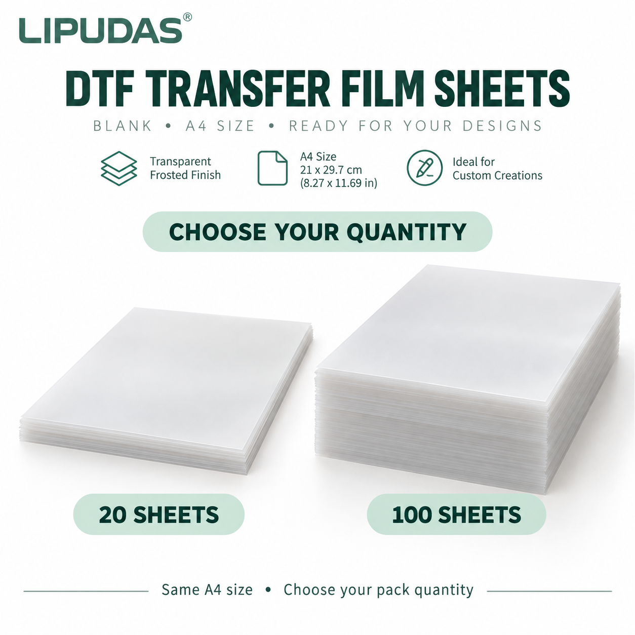 DTF Transfer Film Sheets – A4, Hot & Cold Peel, 20 / 100 Sheets — photo 3