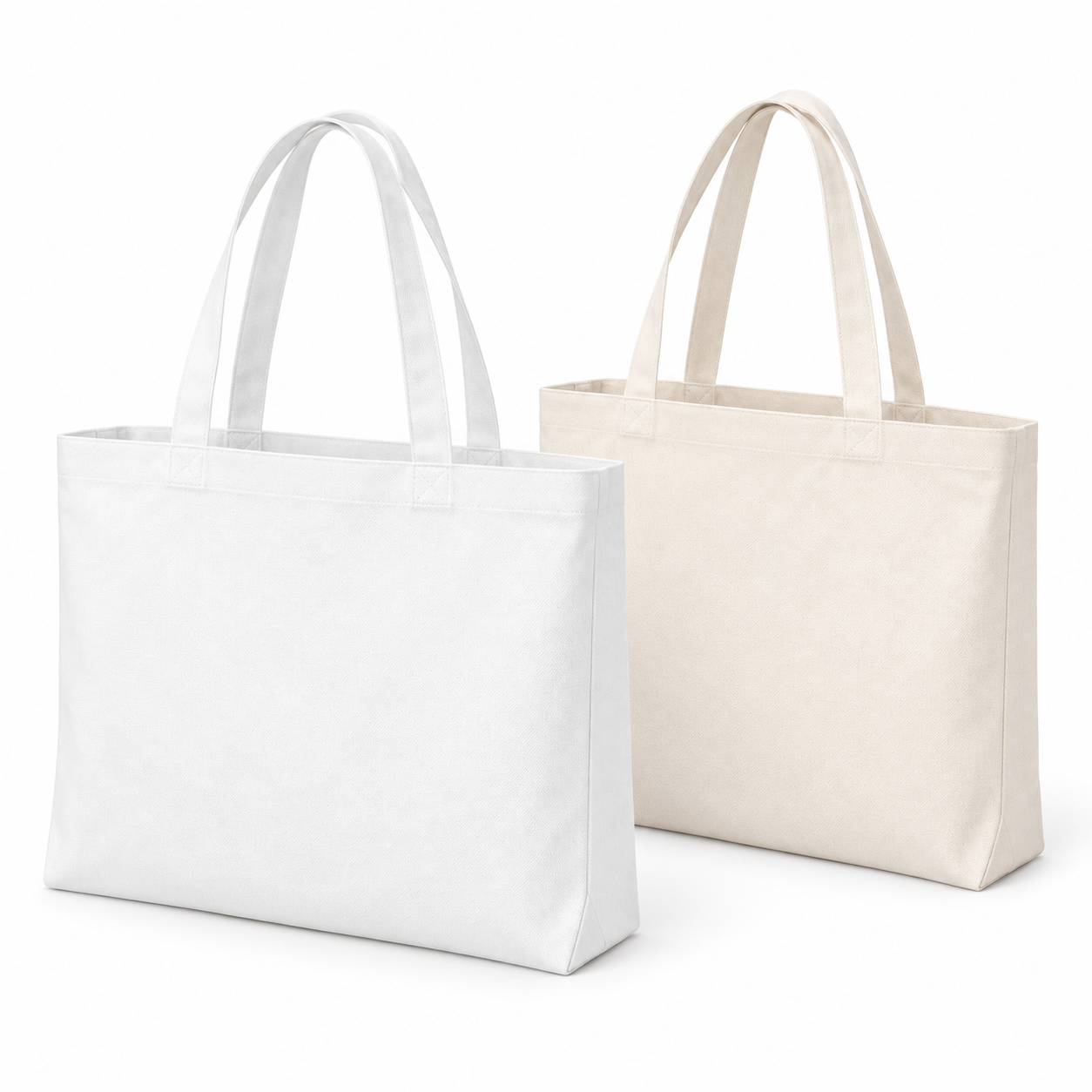 Blank Wide Canvas Tote Bags – 42 × 34 × 10 cm, White / Beige, 1 / 6 / 12 Pack