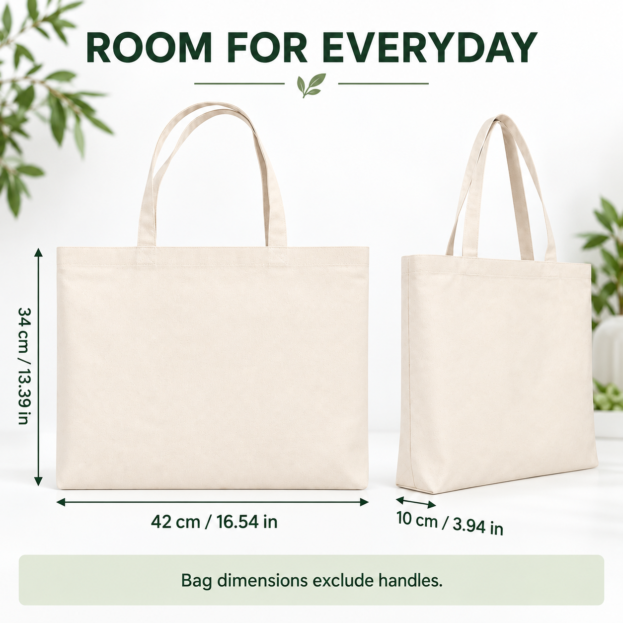 Blank Wide Canvas Tote Bags – 42 × 34 × 10 cm, White / Beige, 1 / 6 / 12 Pack — photo 2