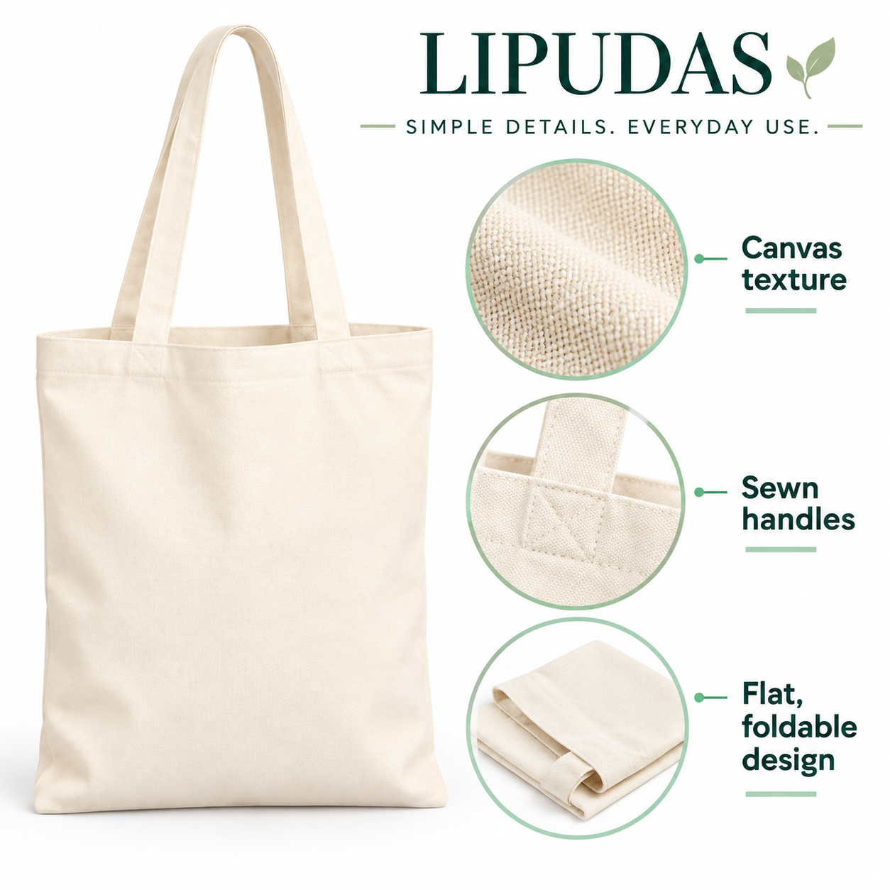 Blank Canvas Tote Bags – 30 × 40 cm / 11.81 × 15.75 in, Beige / White / Black — photo 4