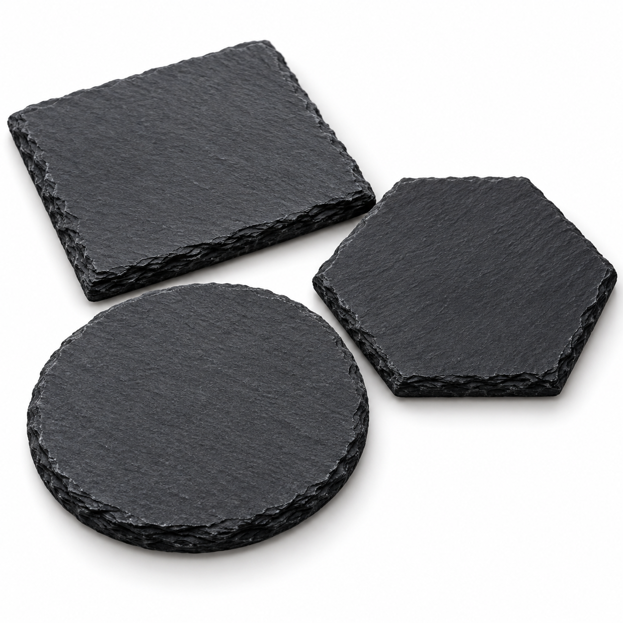 Blank Black Slate Coasters – 4 in / 10.16 cm, Round / Square / Hexagon