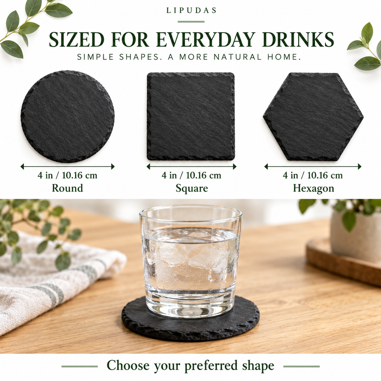 Blank Black Slate Coasters – 4 in / 10.16 cm, Round / Square / Hexagon — photo 2