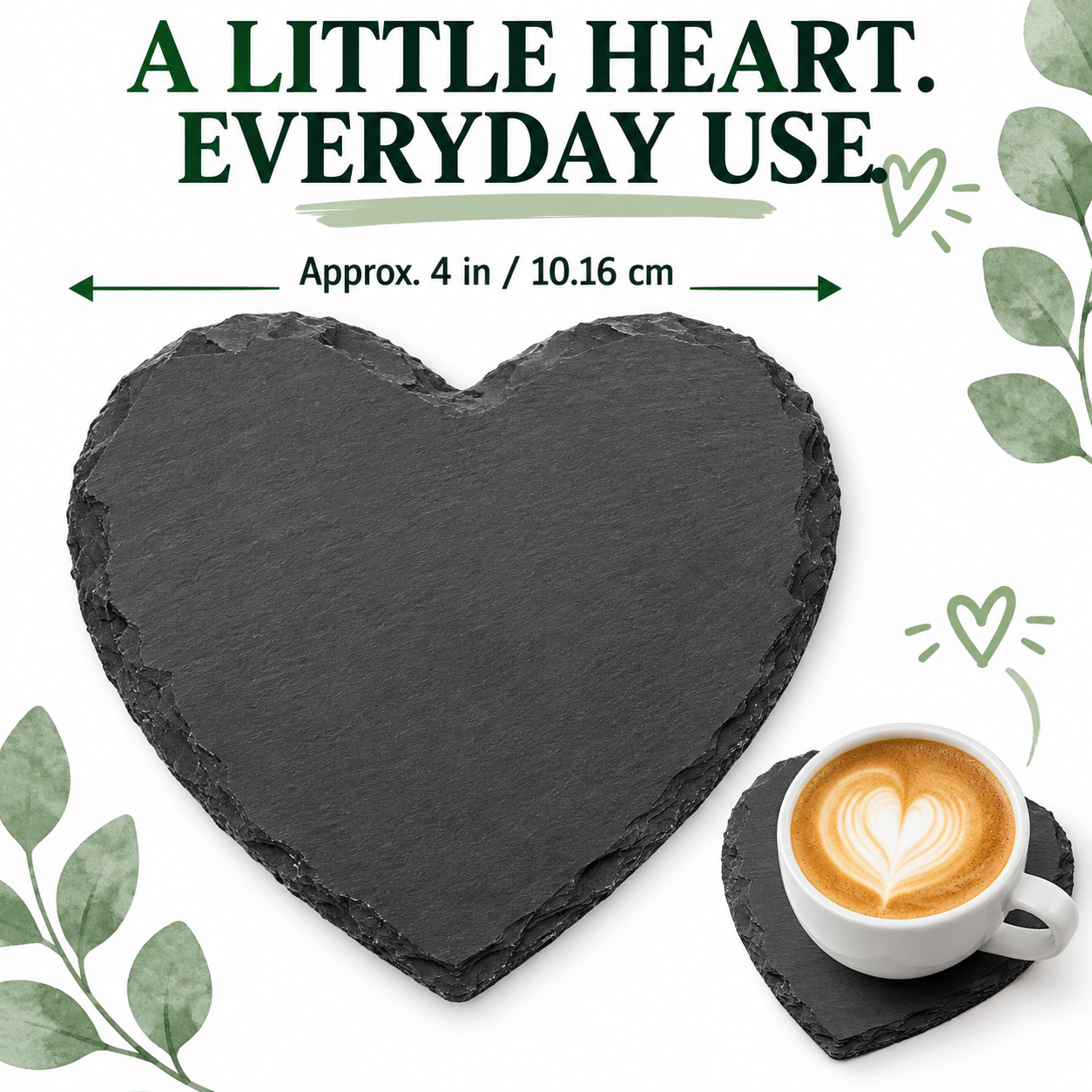 Blank Heart-Shaped Black Slate Coasters – 4 in / 10.16 cm — photo 2