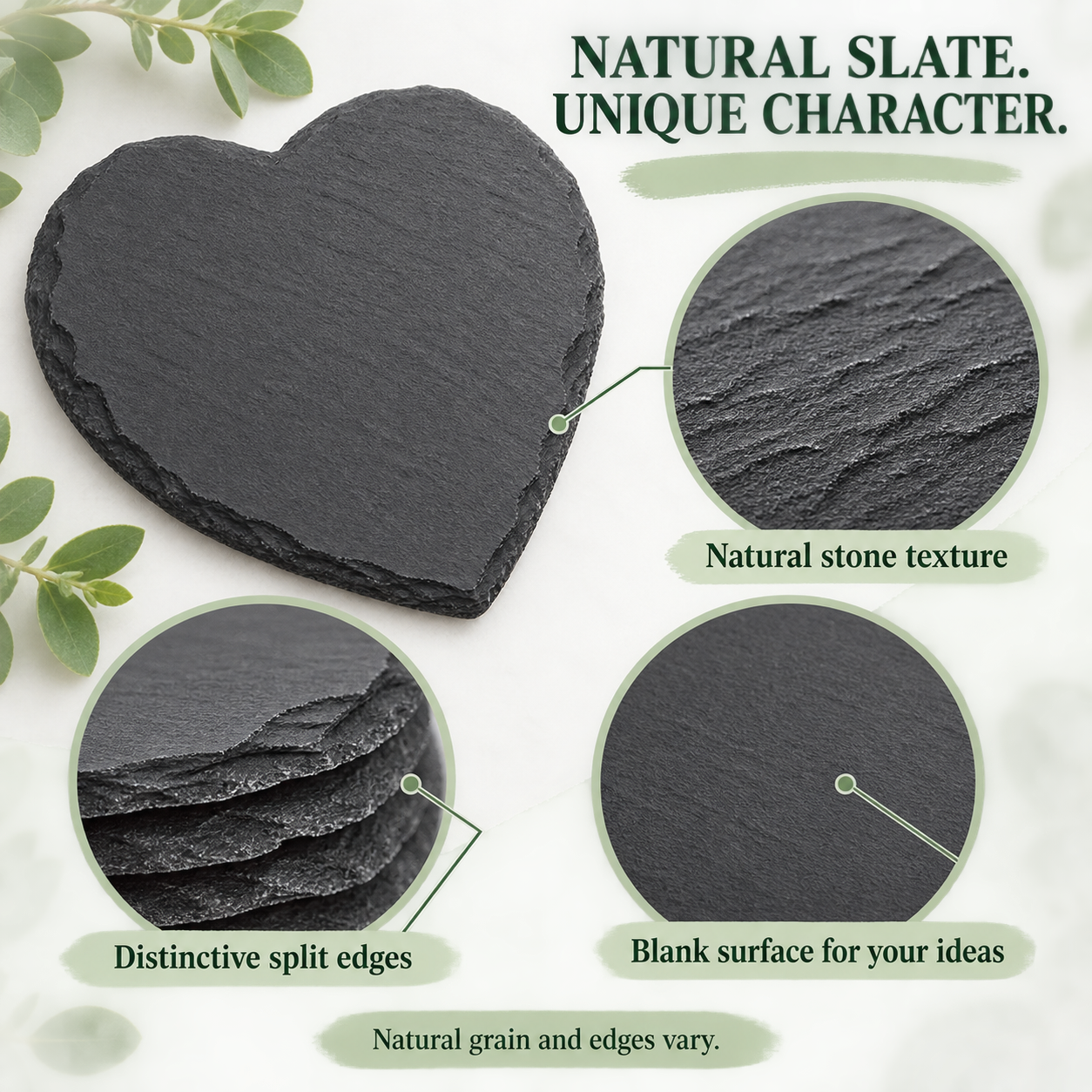 Blank Heart-Shaped Black Slate Coasters – 4 in / 10.16 cm — photo 3