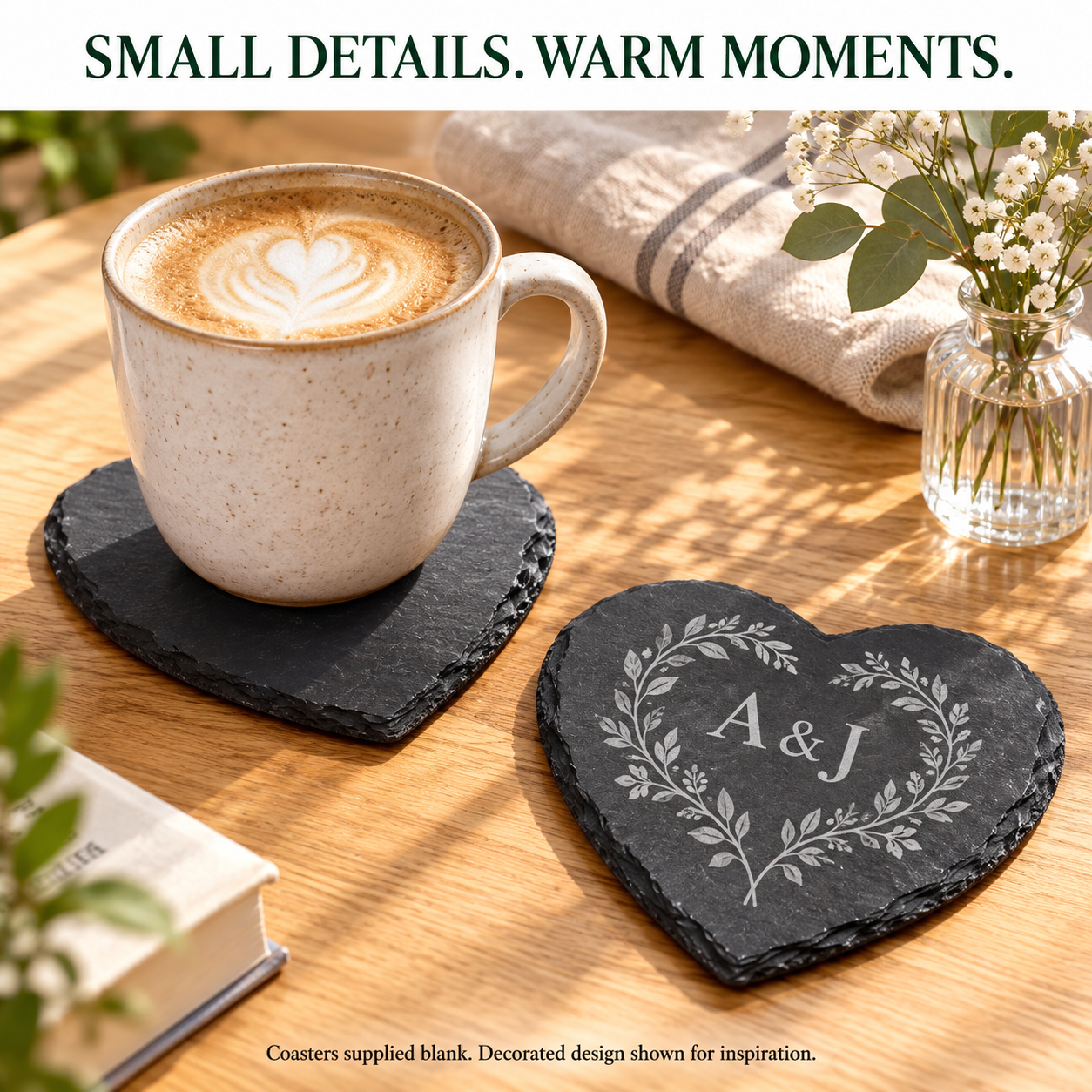 Blank Heart-Shaped Black Slate Coasters – 4 in / 10.16 cm — photo 4