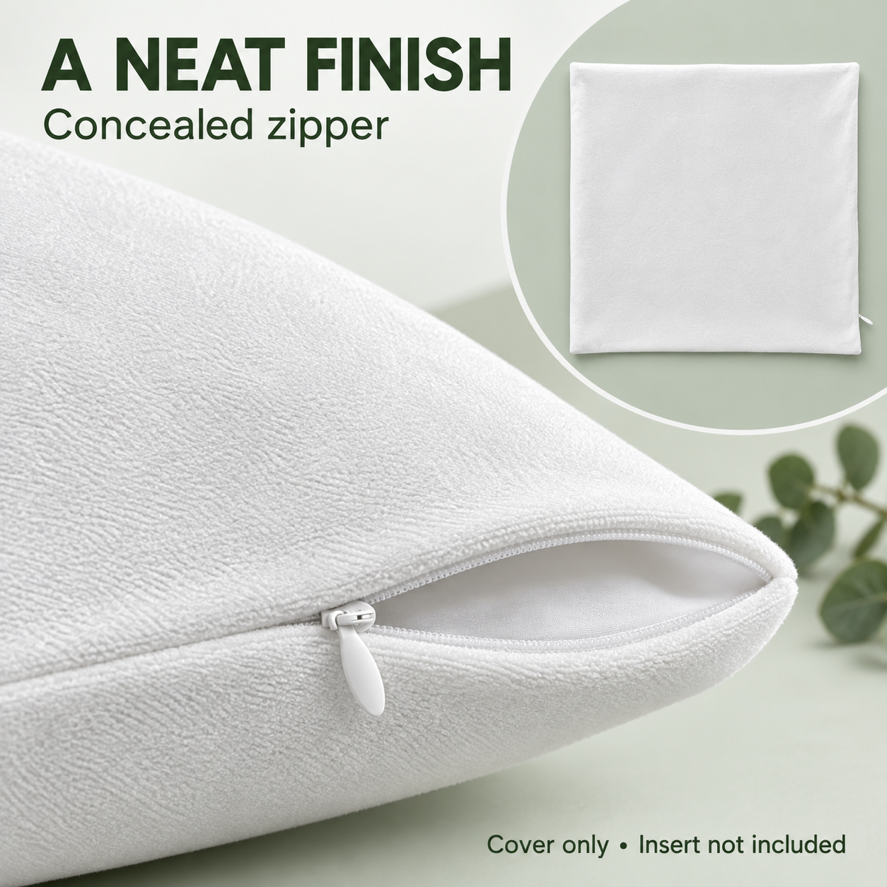 White Short-Plush Pillow Covers – 40 × 40 cm / 45 × 45 cm, Hidden Zipper — photo 4