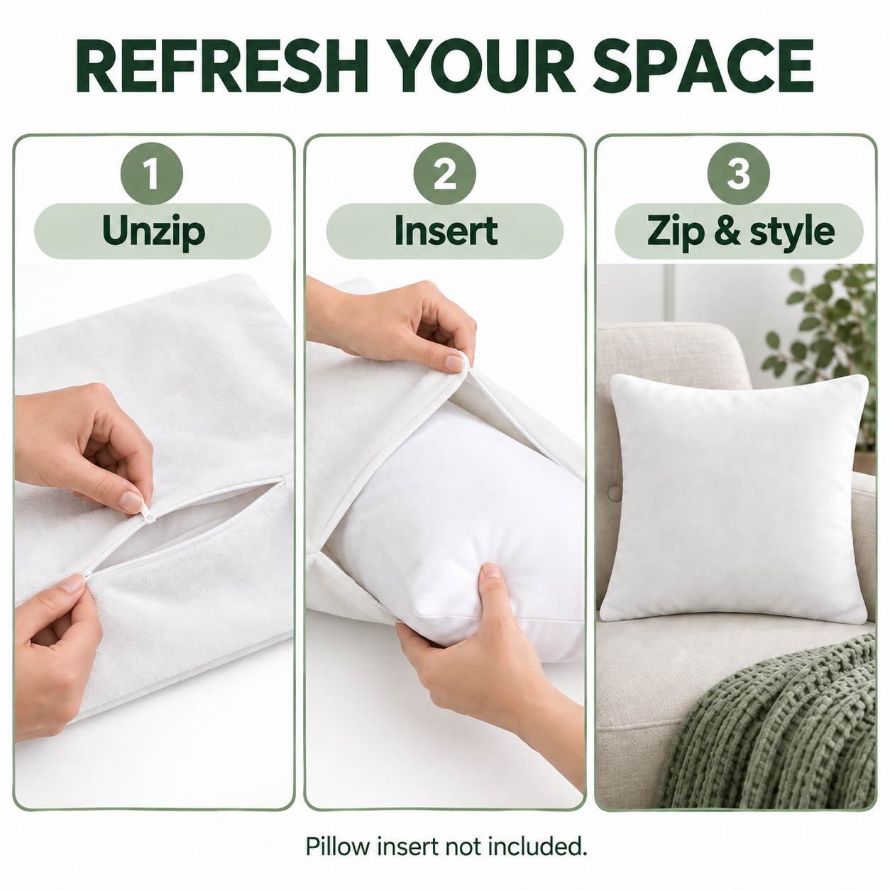 White Short-Plush Pillow Covers – 40 × 40 cm / 45 × 45 cm, Hidden Zipper — photo 6