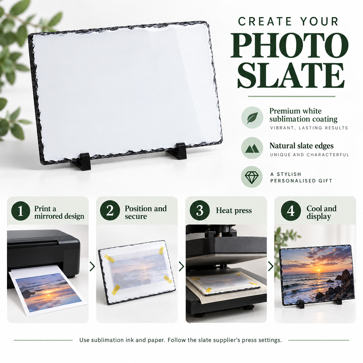 Blank Rectangular Sublimation Photo Slate with Display Stands – 4 Sizes — photo 6