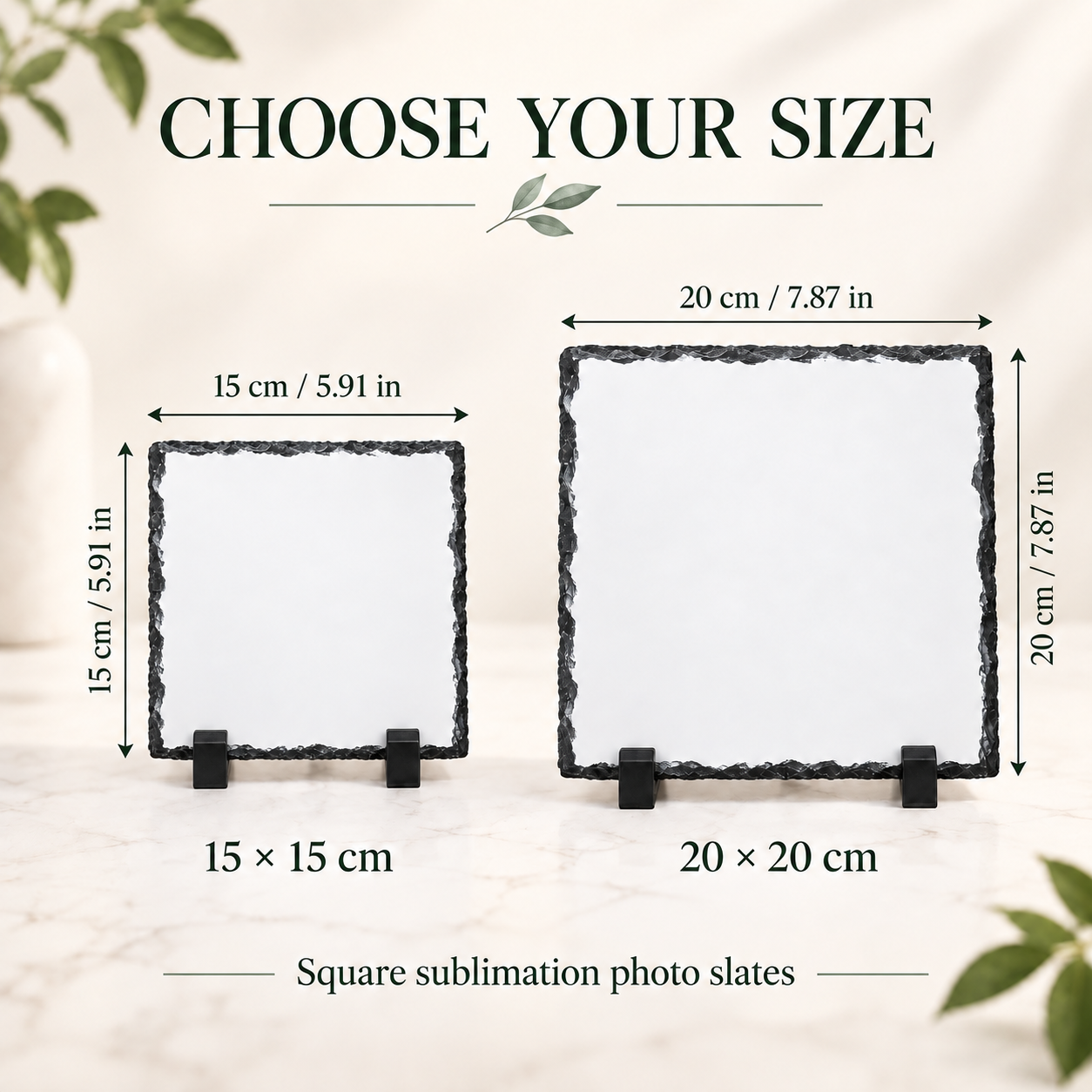 Blank Square Sublimation Photo Slate with Display Stands – 15 × 15 cm / 20 × 20 cm — photo 2