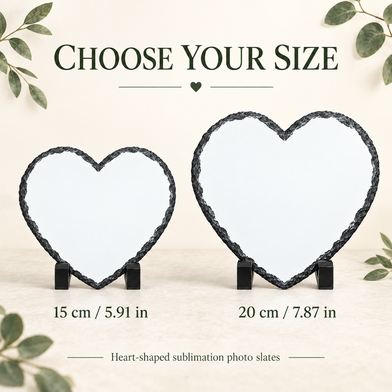 Blank Heart-Shaped Sublimation Photo Slate with Display Stands – 15 cm / 20 cm — photo 2