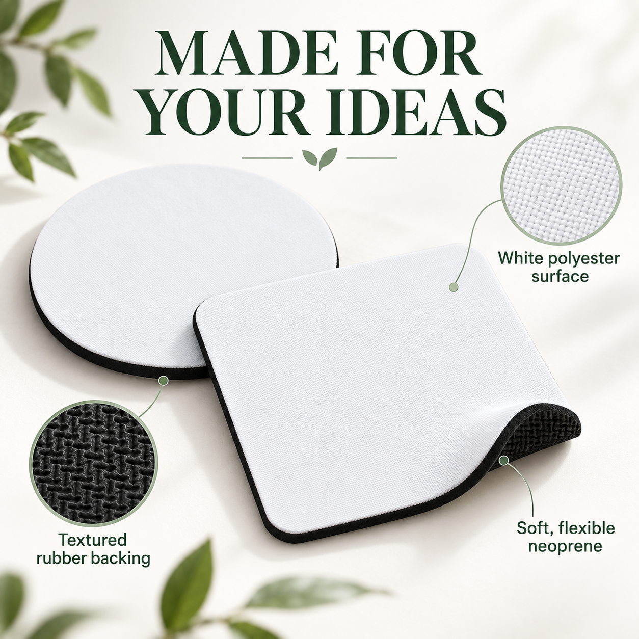 Blank Sublimation Neoprene Coasters – Round / Square, 10 cm (Approx. 4 in) — photo 3