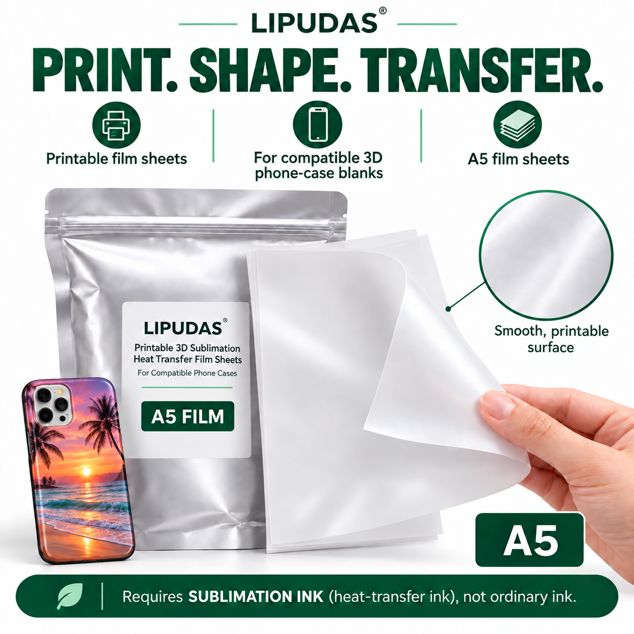 A5 Printable 3D Sublimation Transfer Film for Phone Cases — photo 4